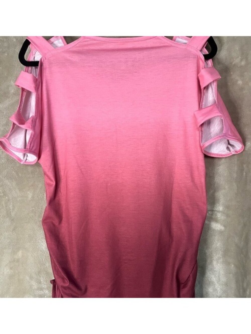 Women's V-Neck Pink Cutout Shoulder Shirt Ruched Side Seam Mauve Rose Tunic - Picture 13 of 16